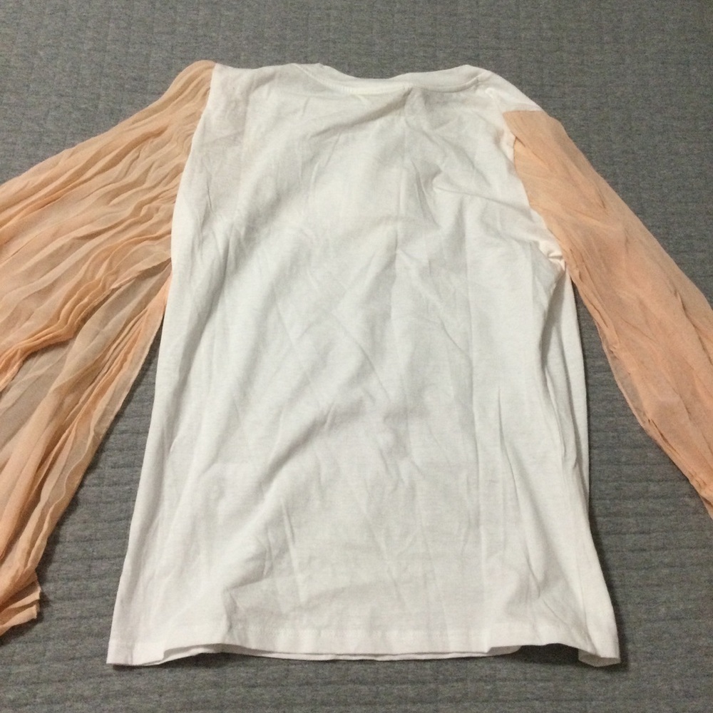 Aniye By White Cotton Graphic Tee with Long Rippled Sleeves Size S - Picture 9 of 9